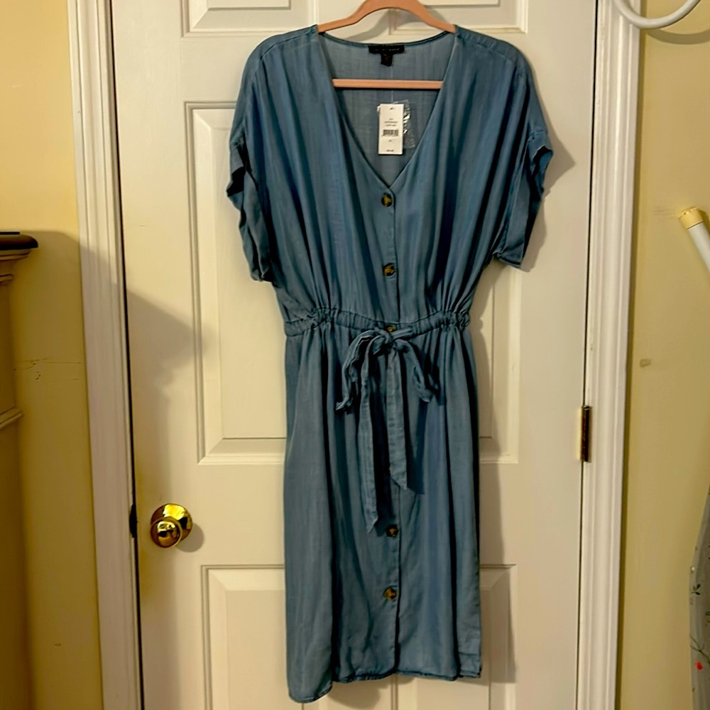 Saks Fifth Avenue Denim Blue Midi Dress with Tie Waist